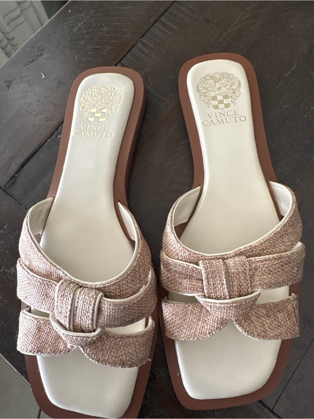 Vince Camuto Rose Beige Woven Slide Sandals